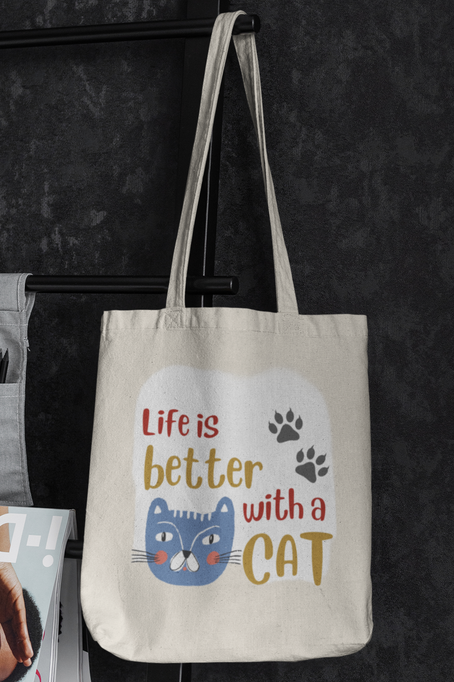 Canvas Tote Bag - Life is better with a Cat