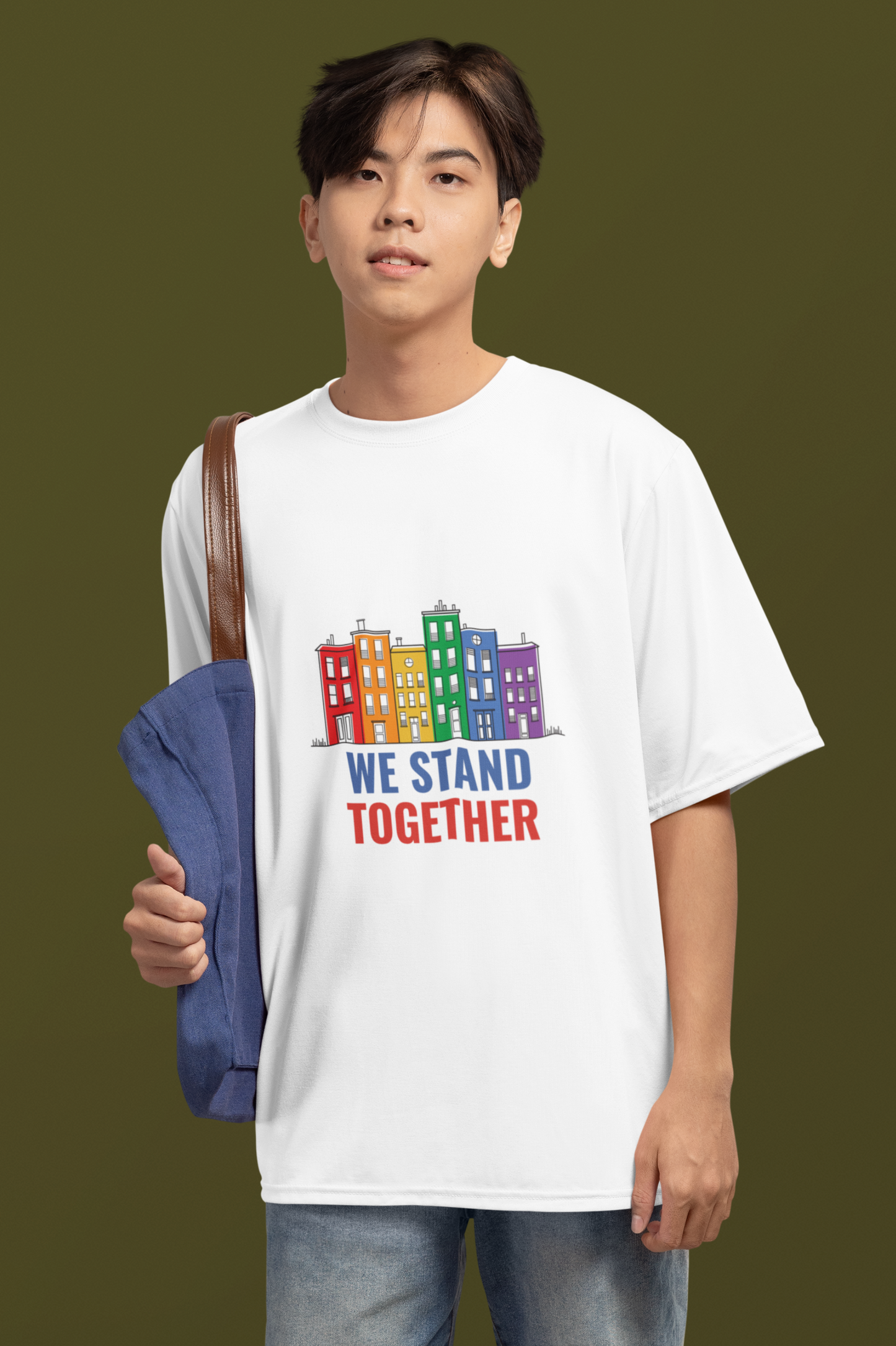 “We Stand Together” – Oversized Unisex Pride T-Shirt | LGBTQ+ Graphic Tee | 100% Cotton | 220 GSM Heavyweight | Boxy Fit | Eco-Friendly Print | Made in India