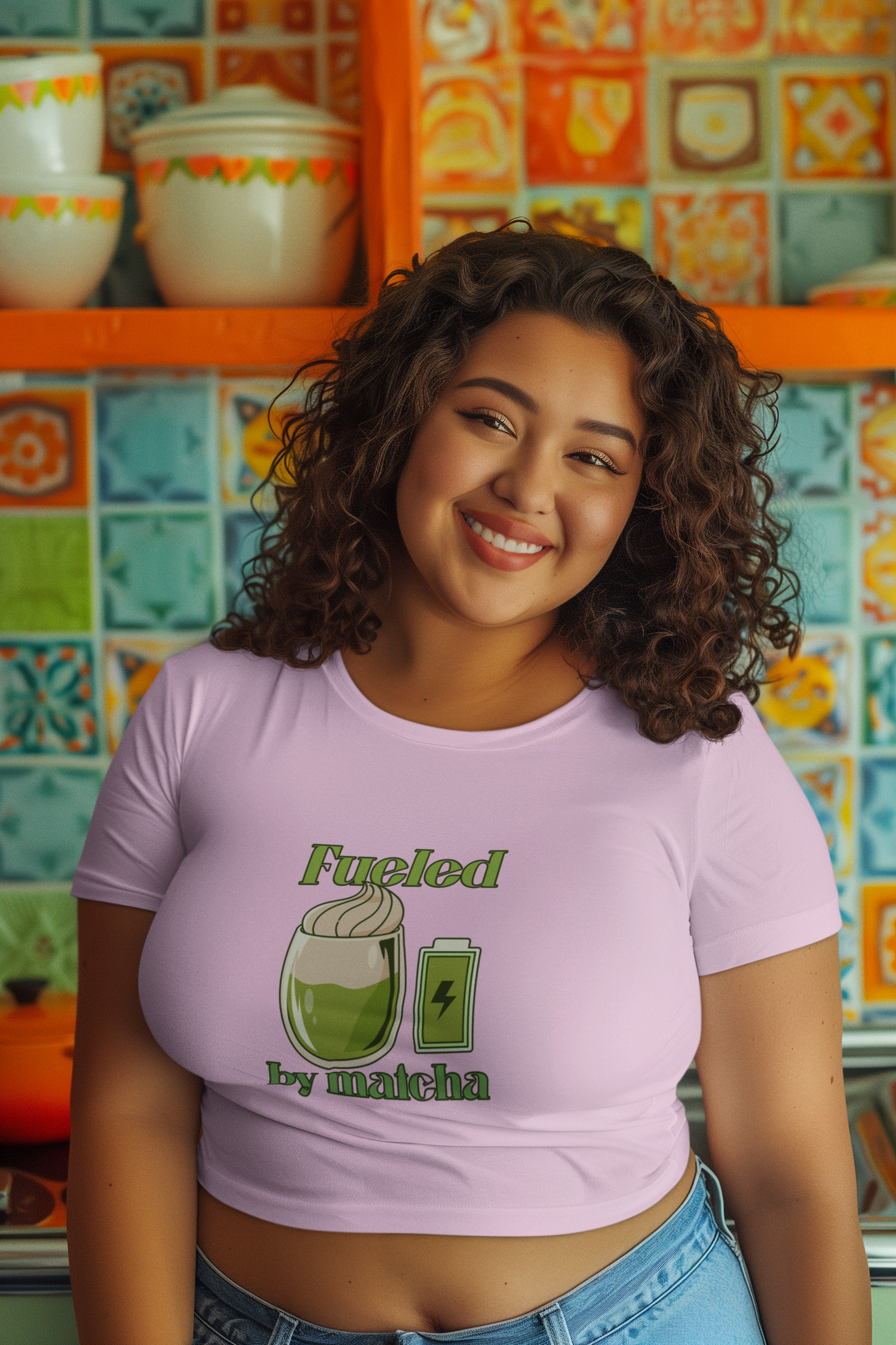 Fueled by Matcha Women’s Crop Top | Curved Hem Regular Fit | 100% Cotton | 180 GSM Bio-Washed Fabric | Eco-Friendly Print | Matcha Lover Graphic Tee | Made in India