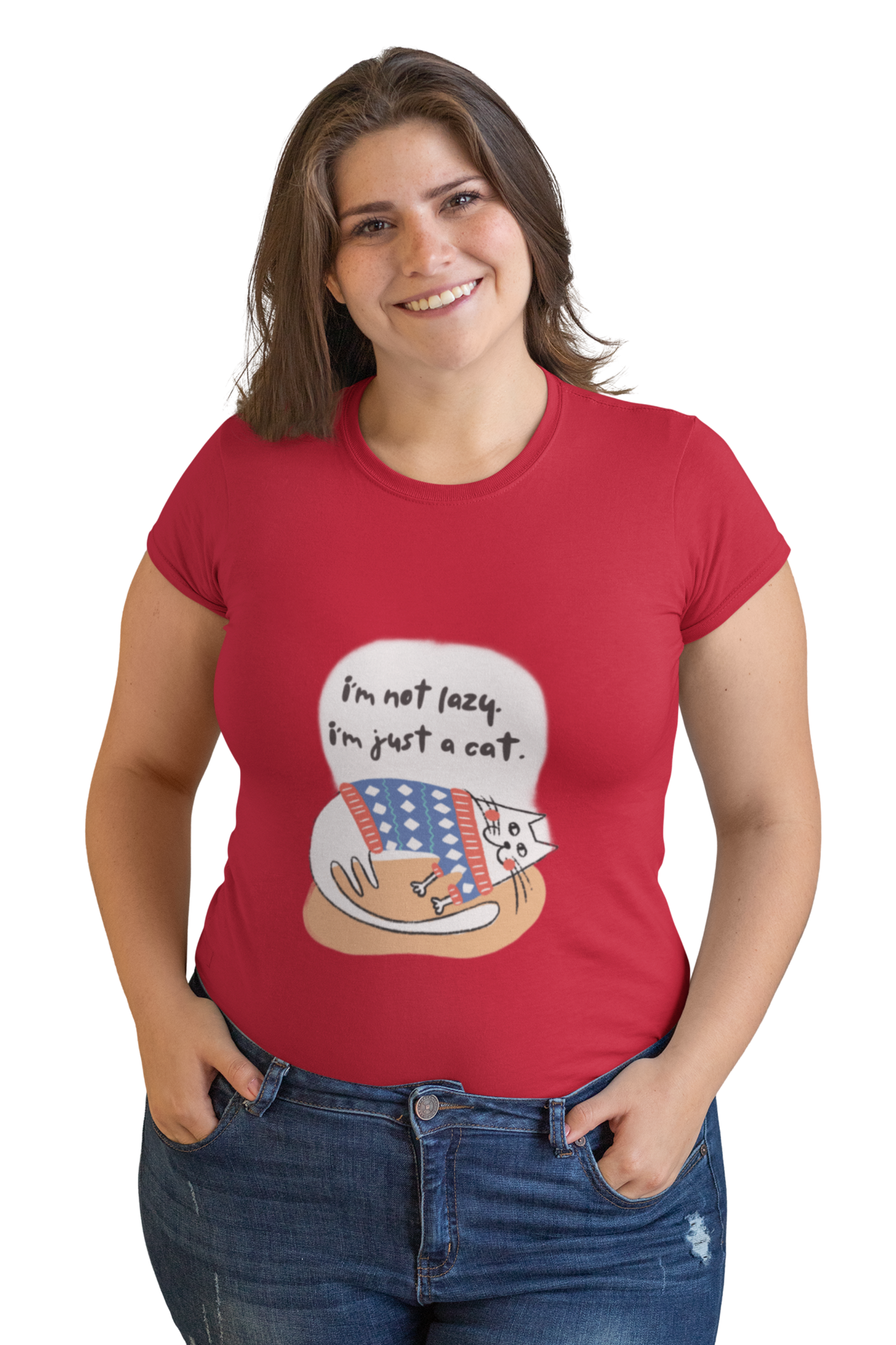 I Am Not Lazy I Am Just a Cat – Women’s Half Sleeve T-Shirt | 100% Cotton | Cat Lover Gift | Eco-Friendly Print | 180 GSM | Made in India