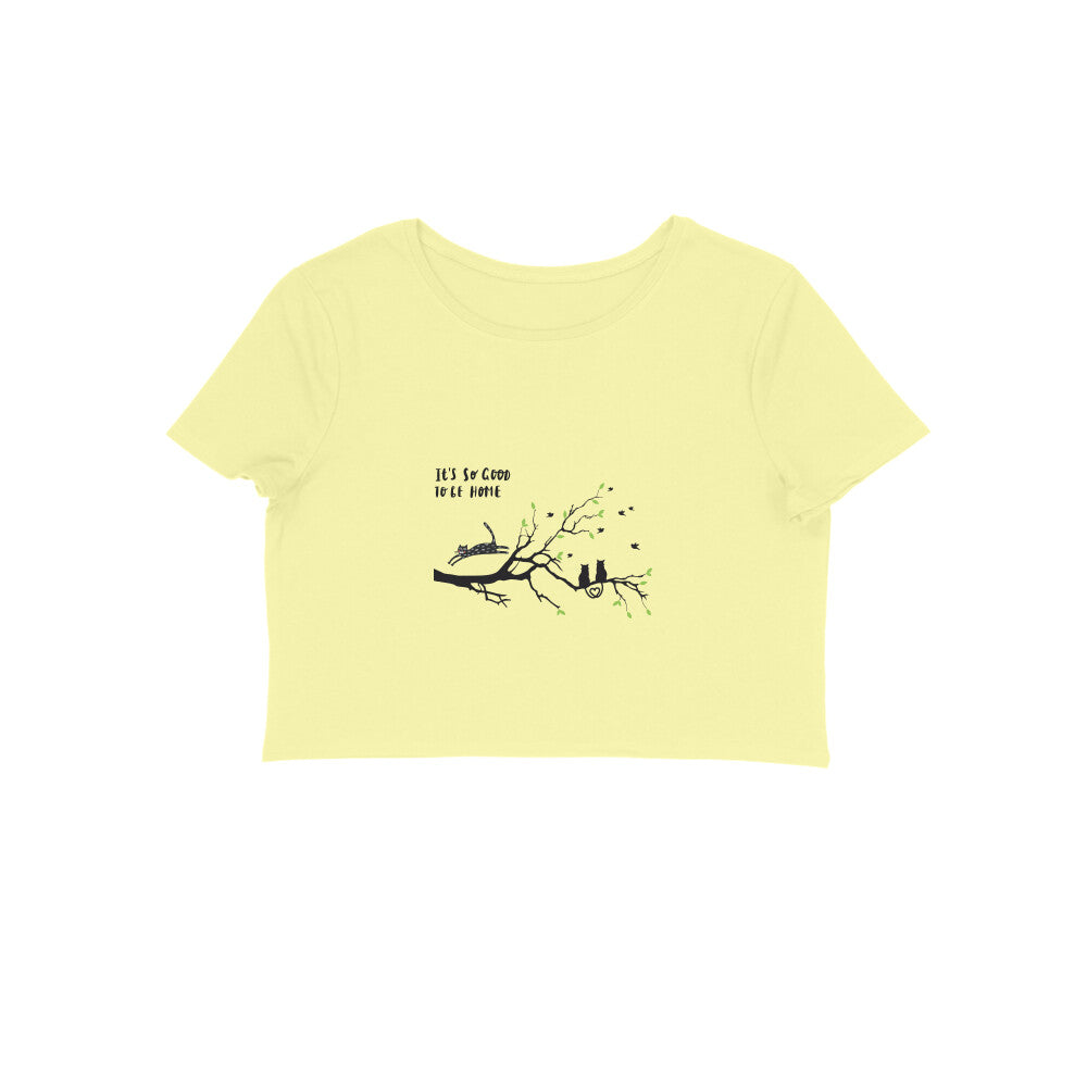 Cat Home Tree Print Regular Fit Women's Crop Top, 180 GSM, 100% Cotton (7 colours x 6 sizes)