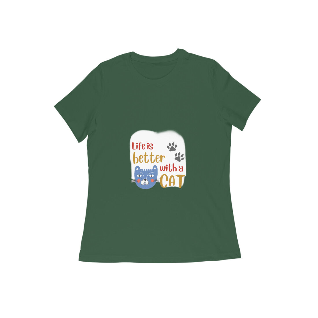 Women's Life is Better with a Cat T-Shirt, 100% Cotton, Bio-Washed, 180 GSM (13 colours x 9 sizes)