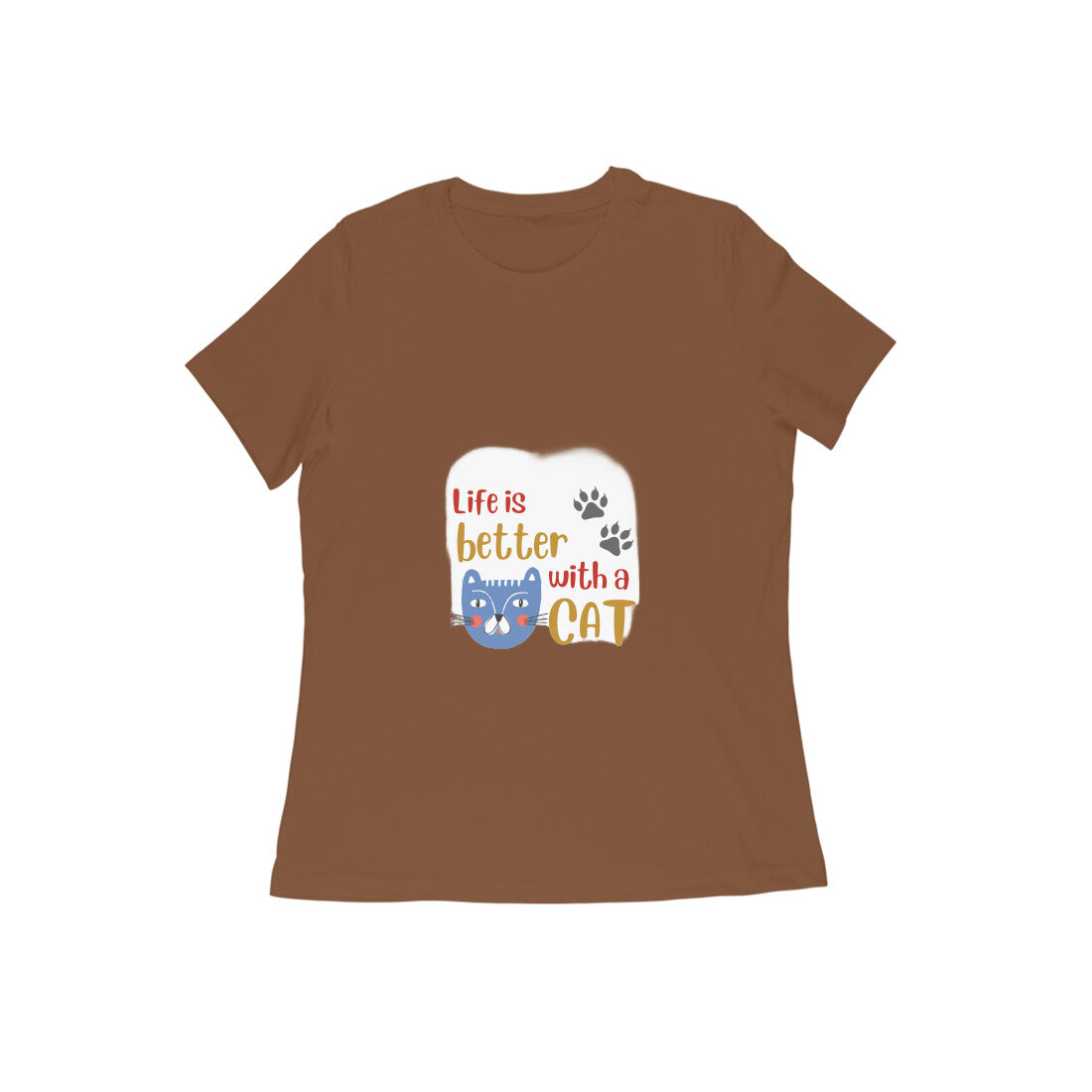 Women's Life is Better with a Cat T-Shirt, 100% Cotton, Bio-Washed, 180 GSM (13 colours x 9 sizes)