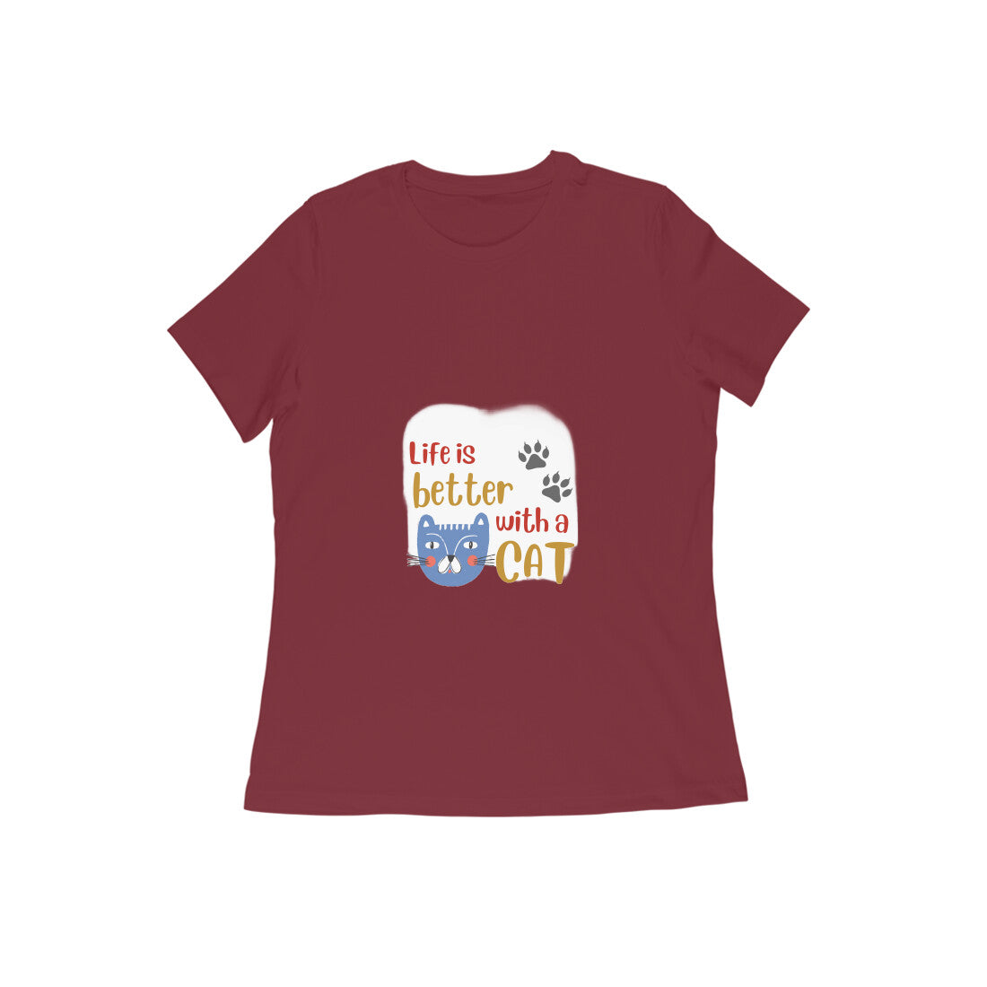 Women's Life is Better with a Cat T-Shirt, 100% Cotton, Bio-Washed, 180 GSM (13 colours x 9 sizes)