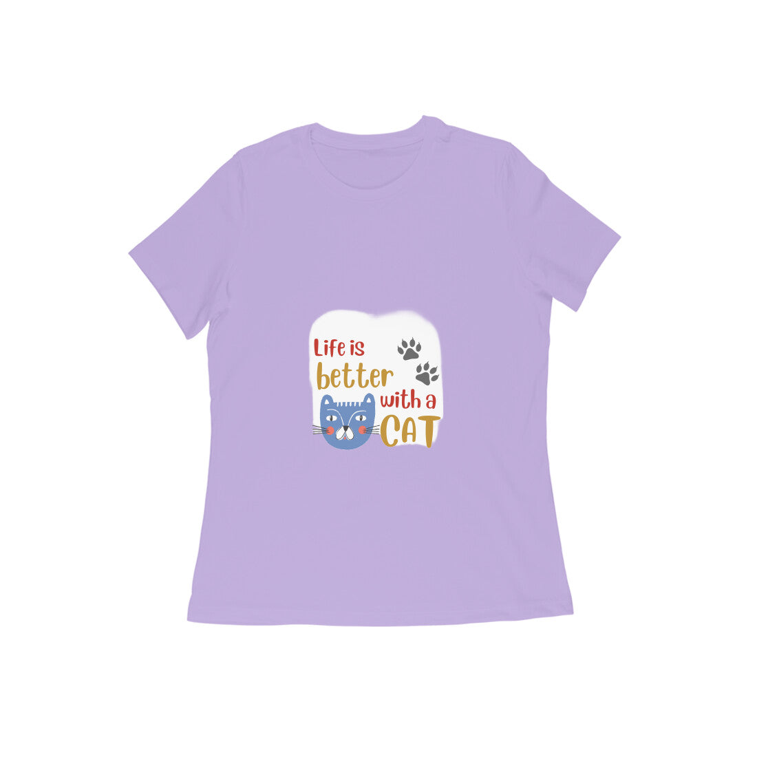 Women's Life is Better with a Cat T-Shirt, 100% Cotton, Bio-Washed, 180 GSM (13 colours x 9 sizes)