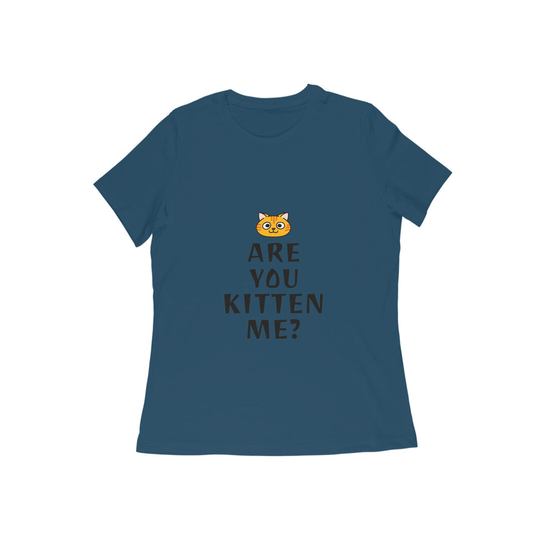 Women's Cotton Graphic T-Shirt, Regular Fit, Playful Cat Print, 180 GSM (9 colours x 9 sizes)