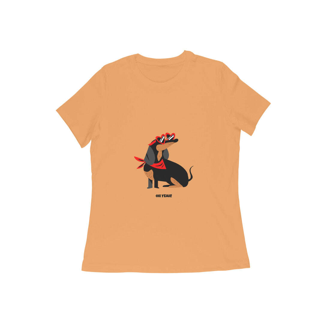 Women's Dachshund Graphic T-Shirt, 100% Cotton, Mustard Yellow, Regular Fit, 180 GSM (8 colours x 9 sizes)