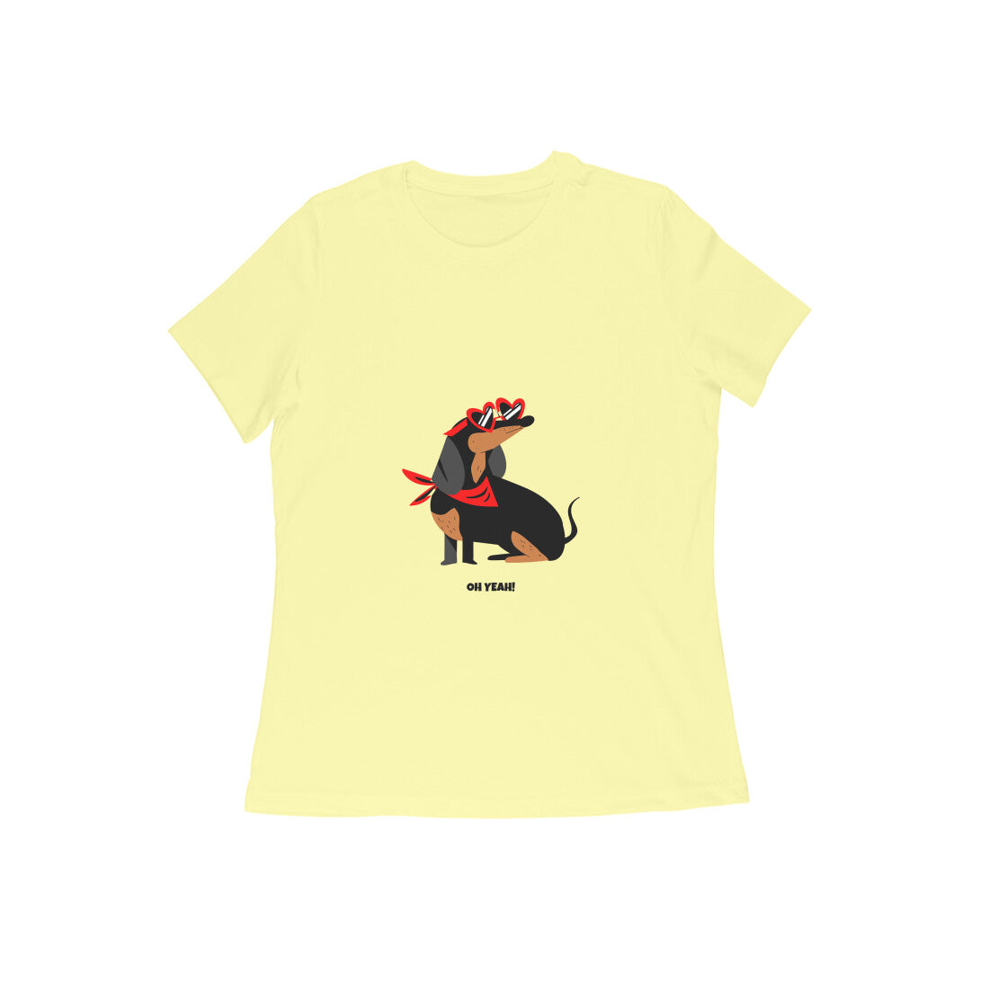 Women's Dachshund Graphic T-Shirt, 100% Cotton, Mustard Yellow, Regular Fit, 180 GSM (8 colours x 9 sizes)