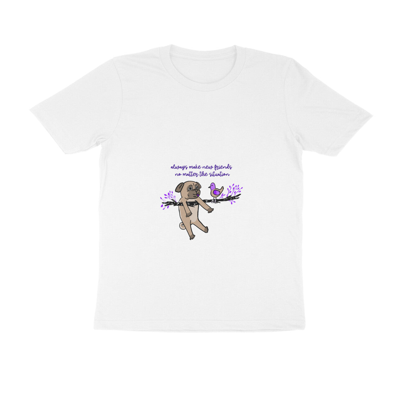 Men's Graphic T-Shirt with Pug Print, Regular Fit, 100% Cotton, Bio Washed (10 colours x 8 sizes)