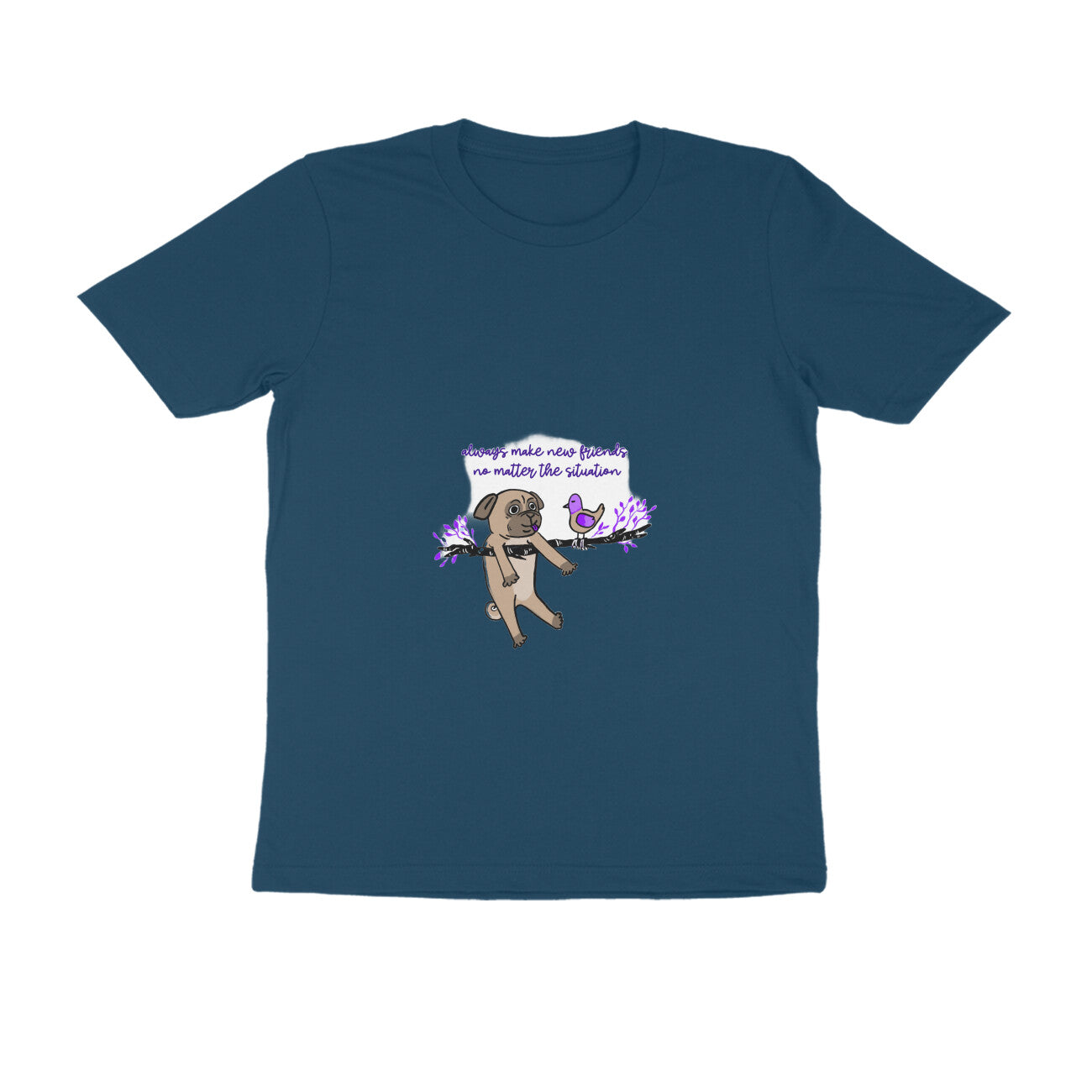 Men's Graphic T-Shirt with Pug Print, Regular Fit, 100% Cotton, Bio Washed (10 colours x 8 sizes)