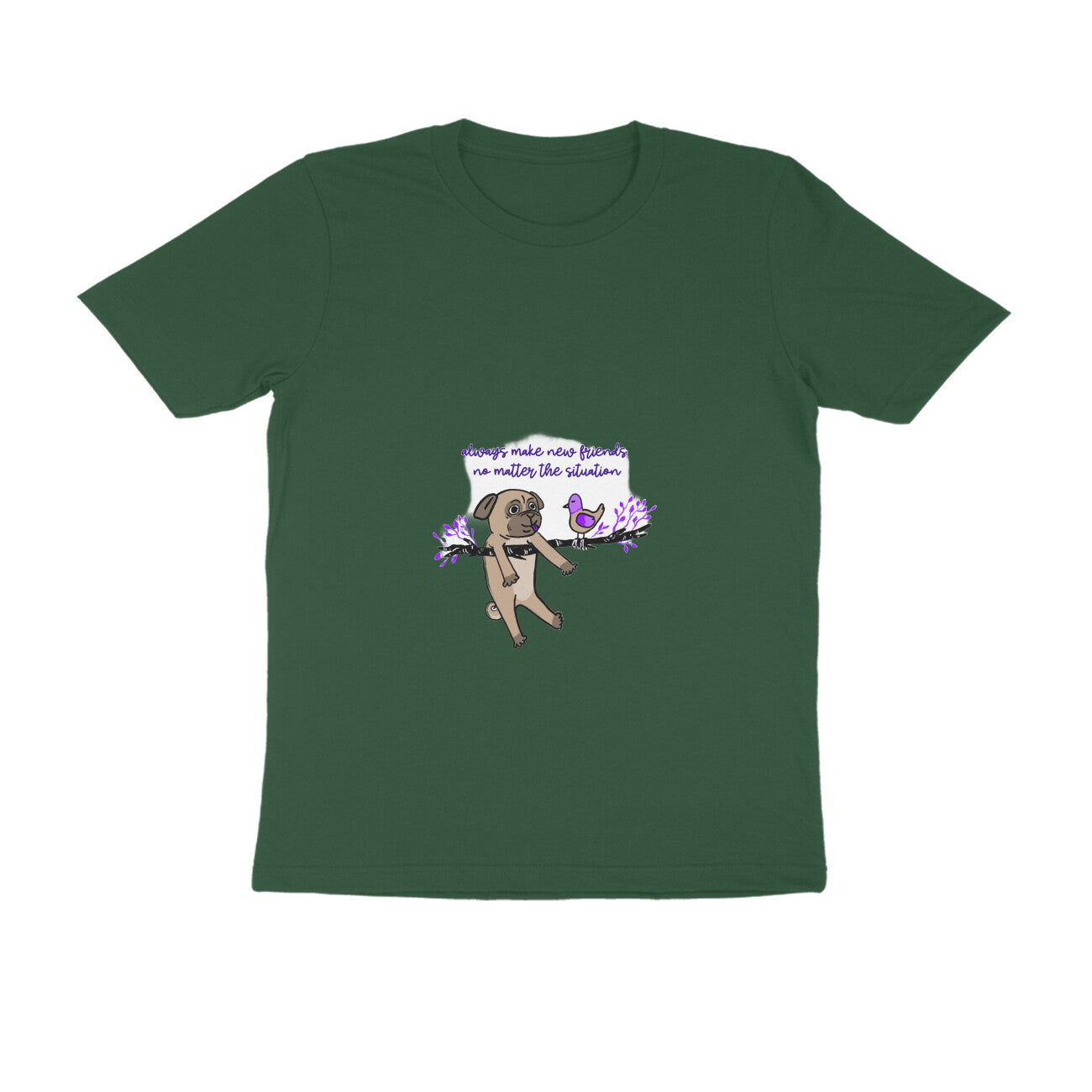 Men's Graphic T-Shirt with Pug Print, Regular Fit, 100% Cotton, Bio Washed (10 colours x 8 sizes)