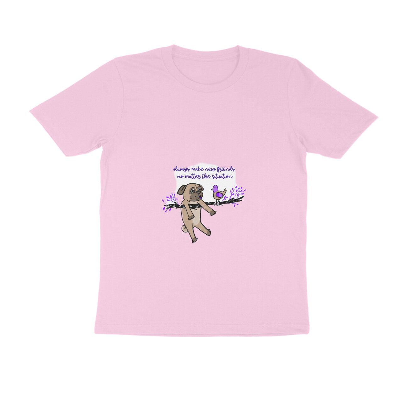 Men's Graphic T-Shirt with Pug Print, Regular Fit, 100% Cotton, Bio Washed (10 colours x 8 sizes)