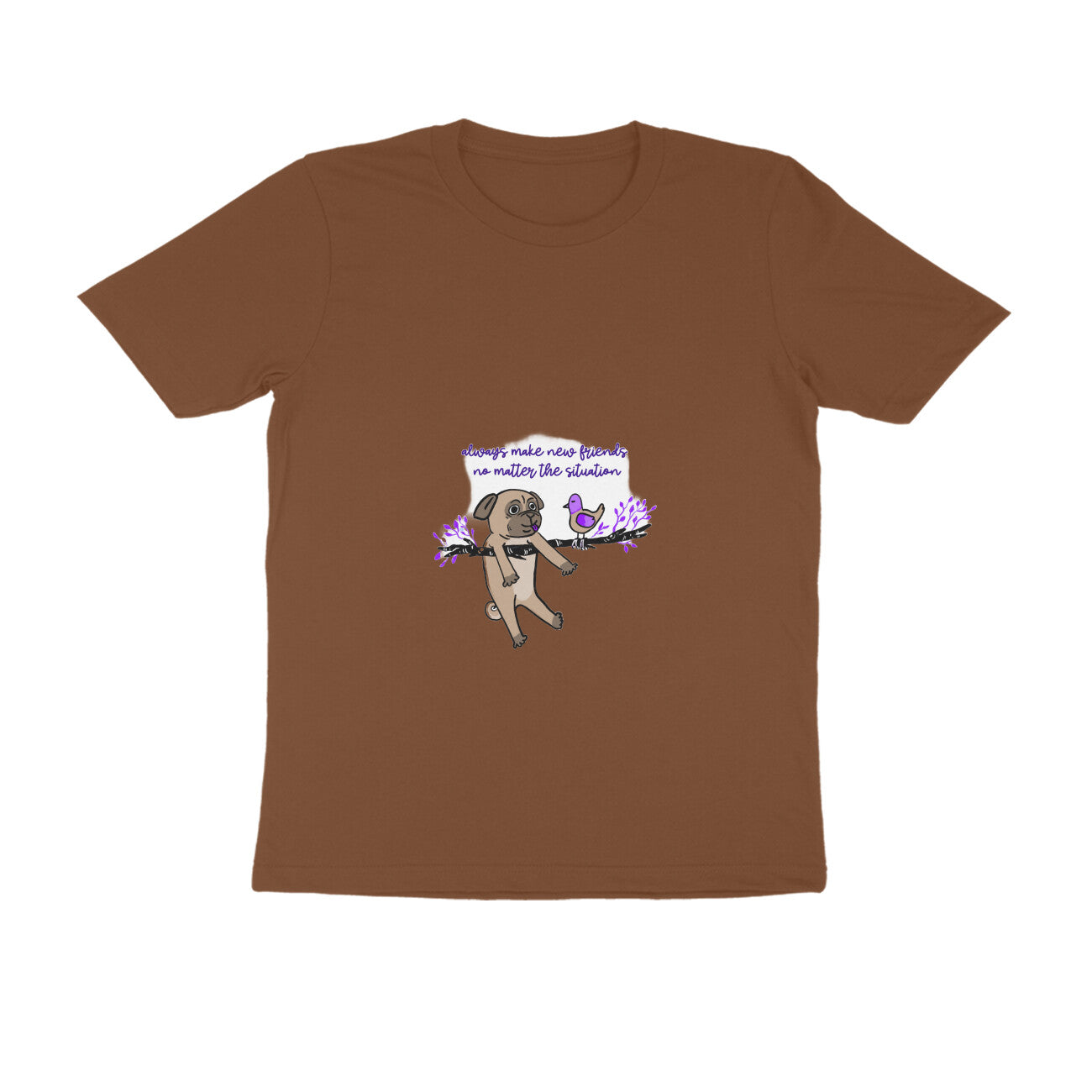 Men's Graphic T-Shirt with Pug Print, Regular Fit, 100% Cotton, Bio Washed (10 colours x 8 sizes)