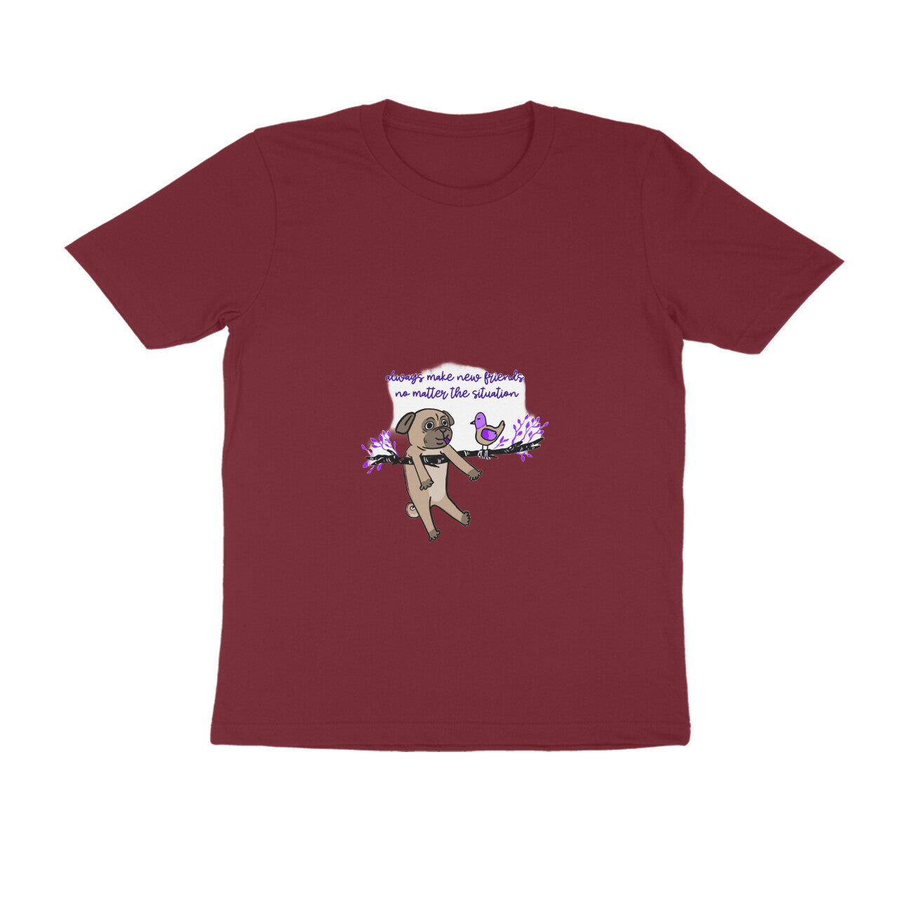 Men's Graphic T-Shirt with Pug Print, Regular Fit, 100% Cotton, Bio Washed (10 colours x 8 sizes)
