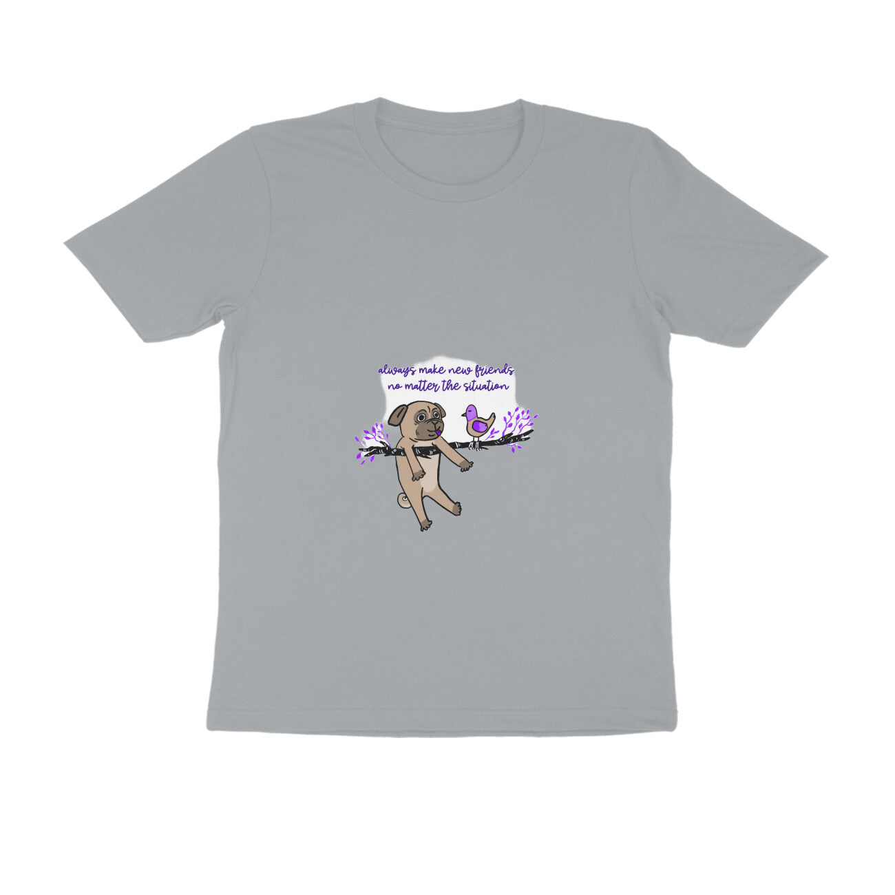 Men's Graphic T-Shirt with Pug Print, Regular Fit, 100% Cotton, Bio Washed (10 colours x 8 sizes)
