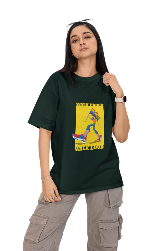 Oversized Pride T-Shirt – “Walk Proud, Walk Loud” LGBTQ+ Design | Unisex Loose Fit | 100% Combed Cotton | Sustainable Print | Made in India