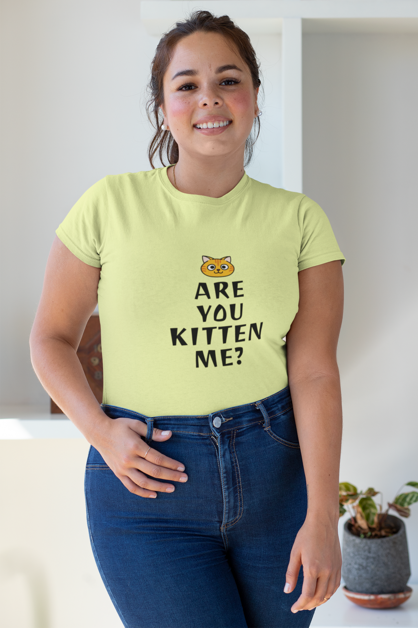 Women's Cotton Graphic T-Shirt, Regular Fit, Playful Cat Print, 180 GSM (9 colours x 9 sizes)