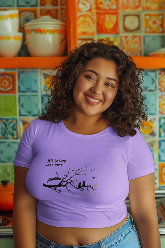 Cat Home Tree Print Regular Fit Women's Crop Top, 180 GSM, 100% Cotton (9 colours x 6 sizes)