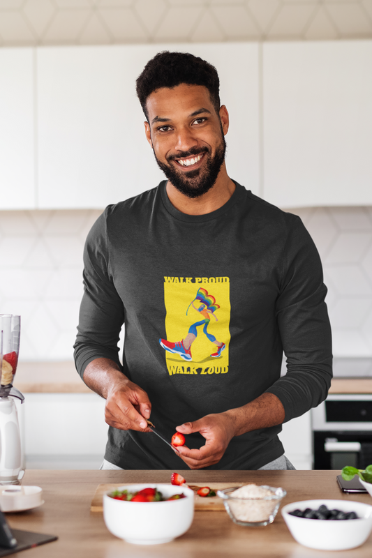 Unisex Full Sleeve Pride T-Shirt – “Walk Proud, Walk Loud” LGBTQ+ Design | 100% Combed Cotton | Eco-Friendly Print | Regular Fit | Made in India