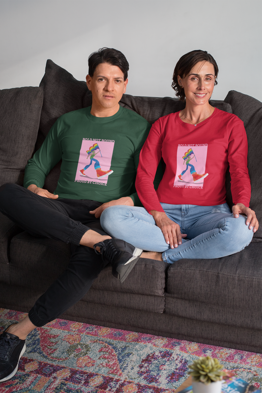 Unisex Full Sleeve Pride T-Shirt – “Bold Not Bound, Proud By Choice” Design | Pink Canvas | 100% Cotton | 180 GSM | Sustainable Fabric | Made in India