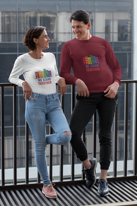 “We Stand Together” – Pride Full Sleeve Unisex T-Shirt | LGBTQ+ Graphic Tee | 100% Cotton | Regular Fit | Eco-Friendly Print | Made in India
