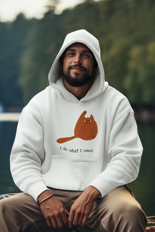 Funny Cat Hoodie, 100% Cotton, Regular Fit, 320 GSM, Unisex (6 colours x 6 sizes)