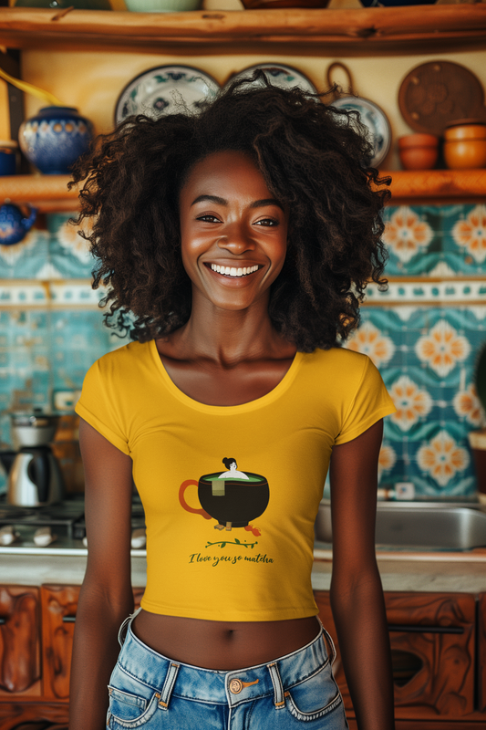 I Love You So Matcha Women’s Crop Top | 100% Cotton | Artistic Matcha-Inspired Print | 180 GSM Bio-Washed Fabric | Eco-Friendly Inks | Made in India