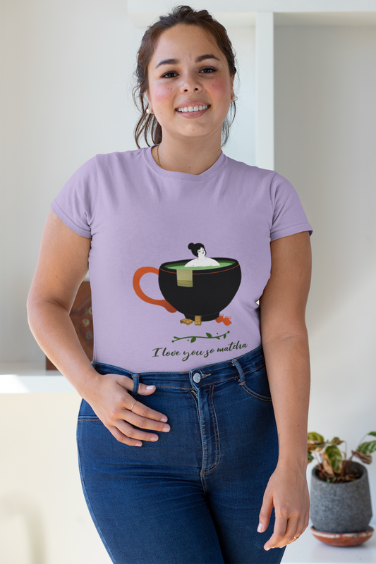 I Love You So Matcha | Women’s Cotton T-Shirt | Unique Matcha-Inspired Art Print | 180 GSM | Sustainable Fabric | Made in India