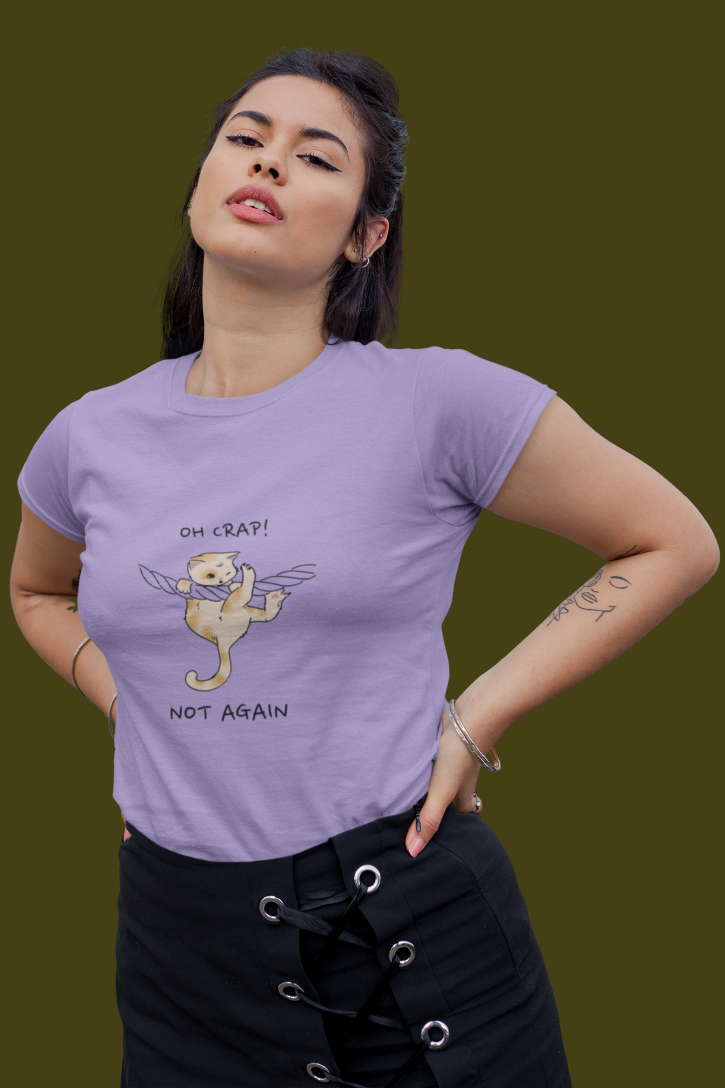 Women's Oh Crap! Not Again Kitten Graphic T-Shirt, 100% Cotton, Regular Fit (4 colours x 8 sizes)