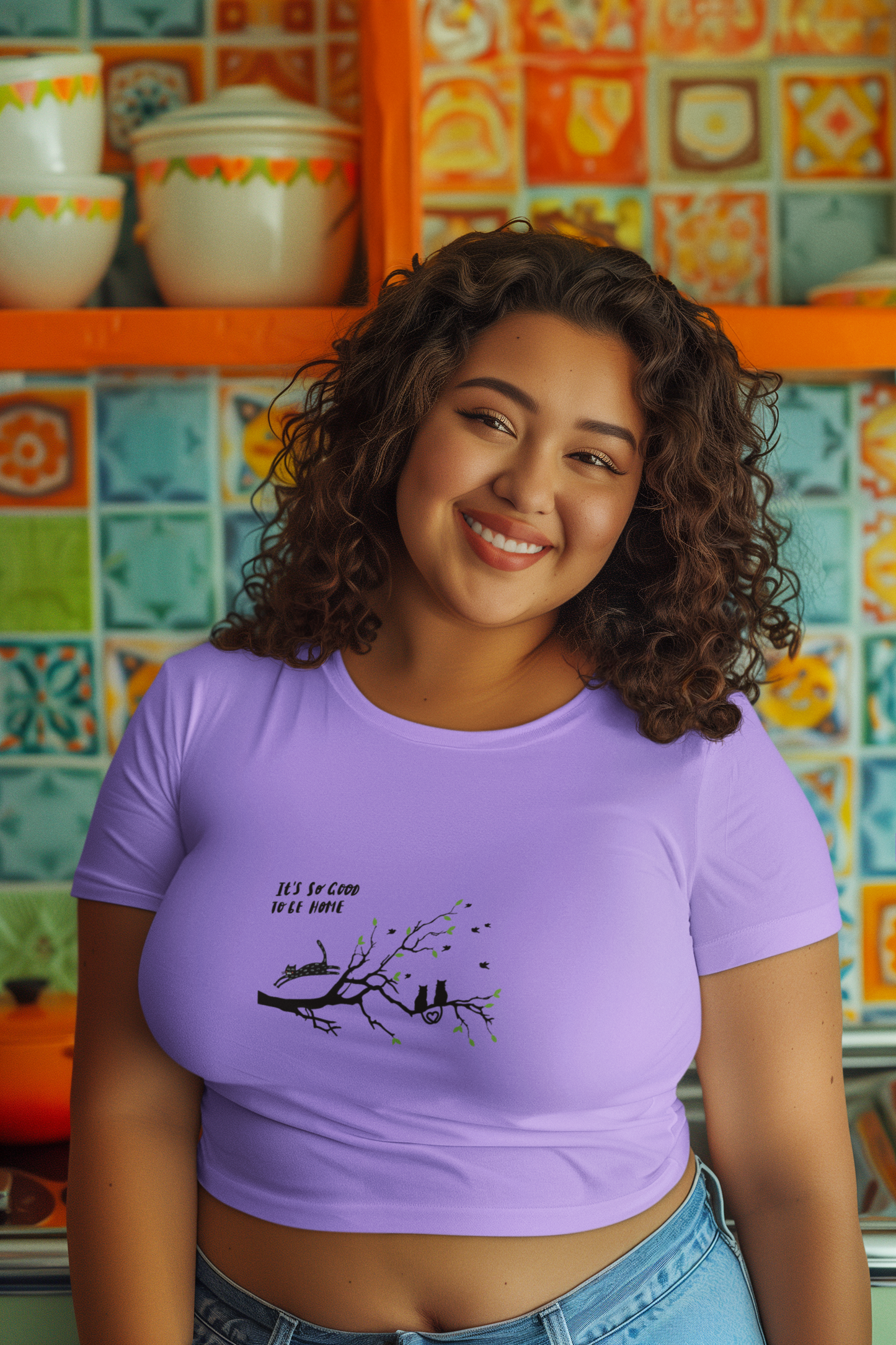 Cat Home Tree Print Regular Fit Women's Crop Top, 180 GSM, 100% Cotton (7 colours x 6 sizes)