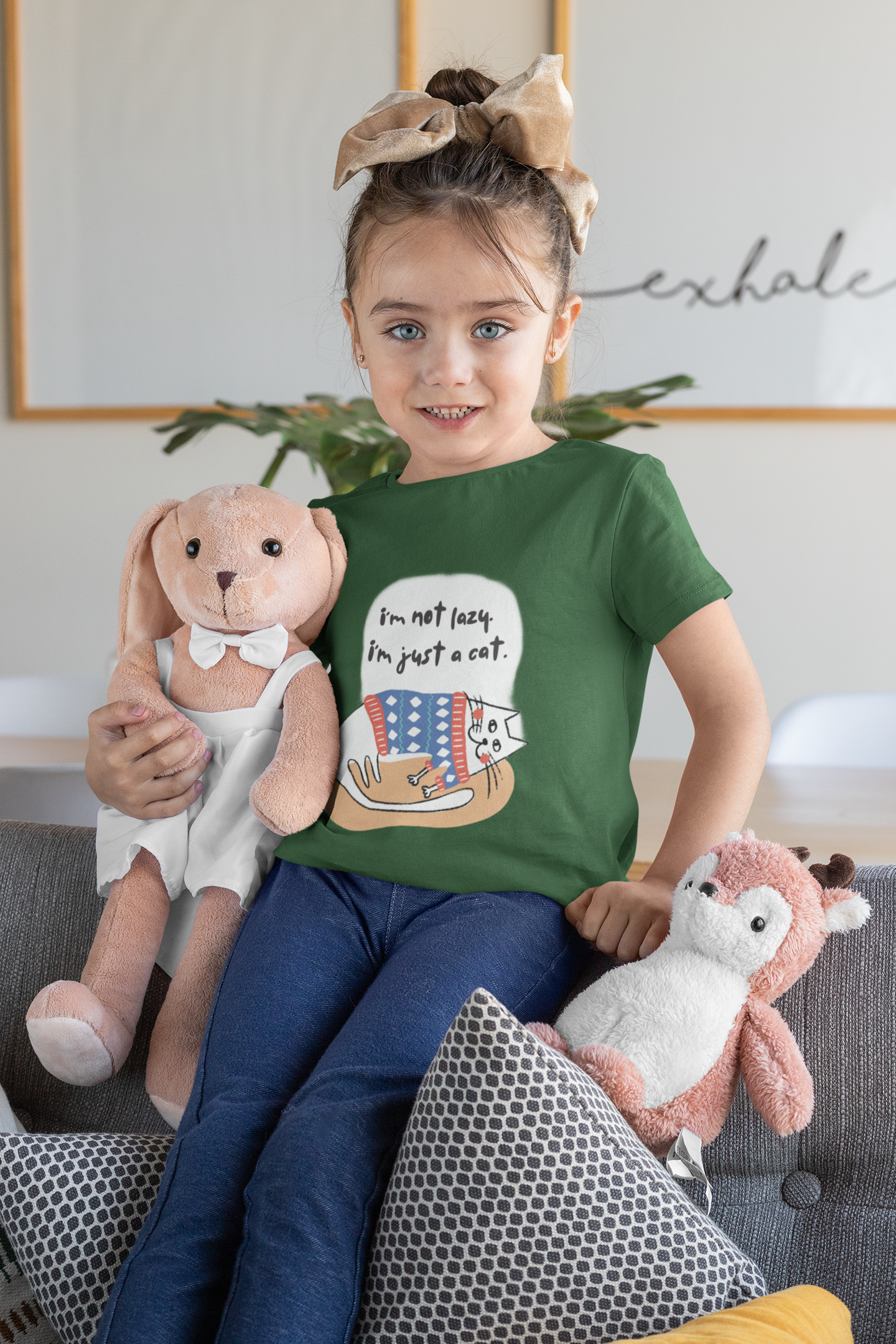 Kids' Cotton T-Shirt with Lazy Cat Design, 180 GSM (13 colours x 4 sizes)