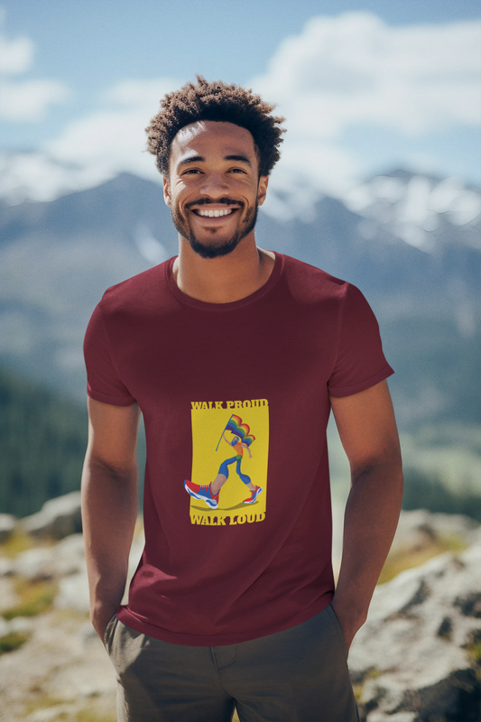 Men's Pride T-Shirt – “Walk Proud, Walk Loud” LGBTQ+ Design | Half Sleeve Round Neck | Combed Cotton | Eco-Friendly Print | Made in India