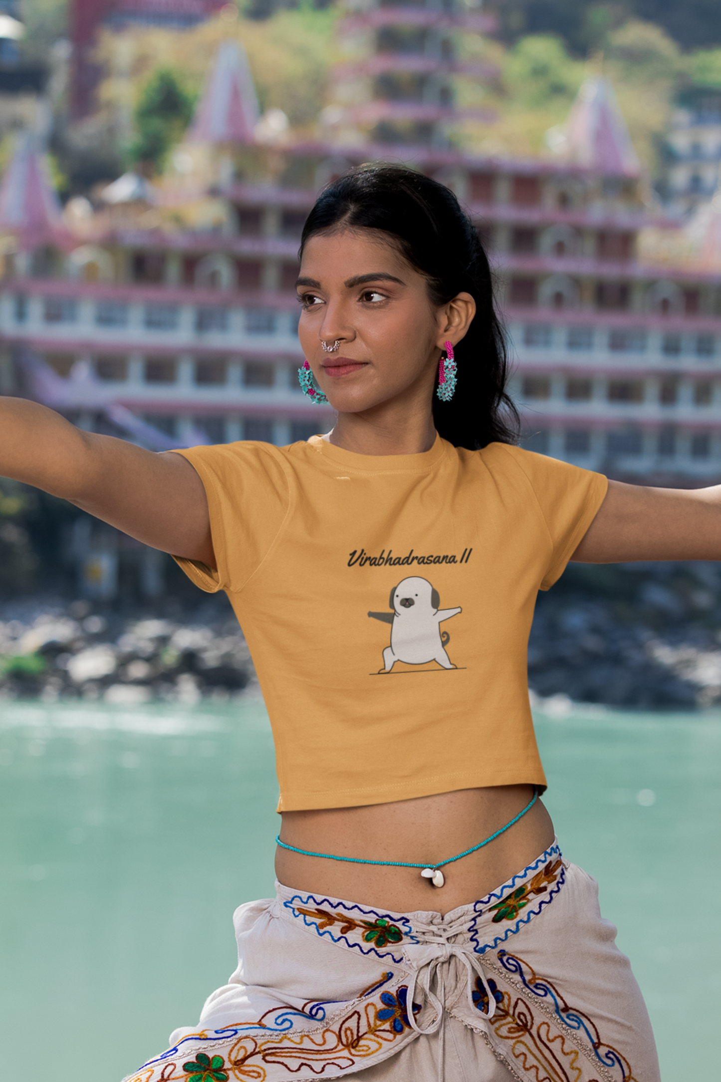 Women's Virabhadrasana II Yoga Pug Crop Top, 100% Cotton, 180 GSM (8 colours x 6 sizes)