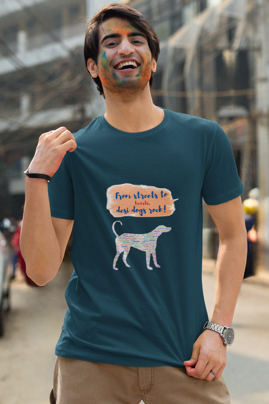 Men's Half Sleeve Round Neck T-Shirt, 100% Cotton, 180 GSM, Indie Dog Breeds Design (8 colours x 8 sizes)