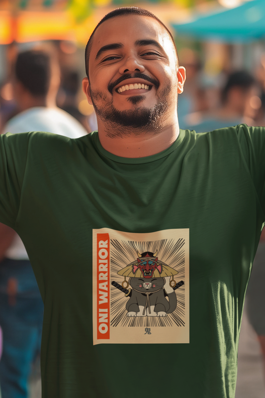 Men's Oni Warrior Graphic T-Shirt, Regular Fit, 100% Cotton, 180 GSM, Bio Washed (7 colours x 8 sizes)