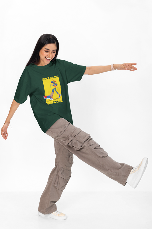 Oversized Pride T-Shirt – “Walk Proud, Walk Loud” LGBTQ+ Design | Unisex Loose Fit | 100% Combed Cotton | Sustainable Print | Made in India