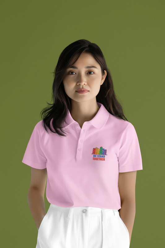 “We Stand Together” – Unisex Pride Polo T-Shirt | LGBTQ+ Graphic Polo | 100% Combed Cotton | 230 GSM Piqué Airtex | Regular Fit | Made in India