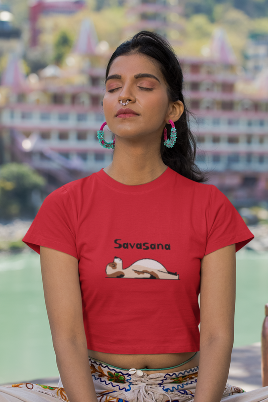 Women's Savasana Yoga Crop Top, Cotton, Puppy Print Design, 180 GSM (12 colours x 6 sizes)
