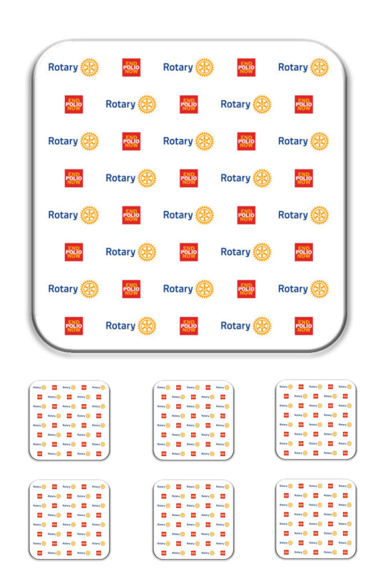 End Polio Now – Rotary White Coaster Set; Support the Mission, Spread the Message (Hard MDF and Acrylic)