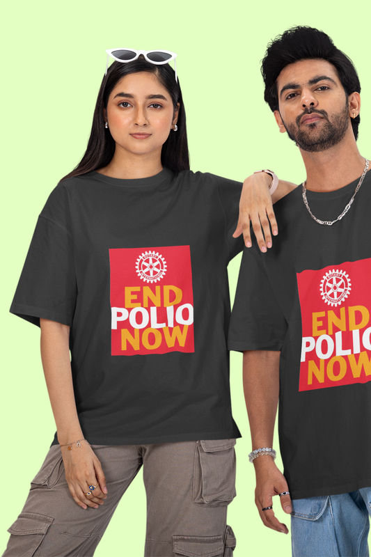 Unisex Oversized T-Shirt - End Polio Now, Rotary’s Mission, Create Awareness (12 colours, 6 sizes)