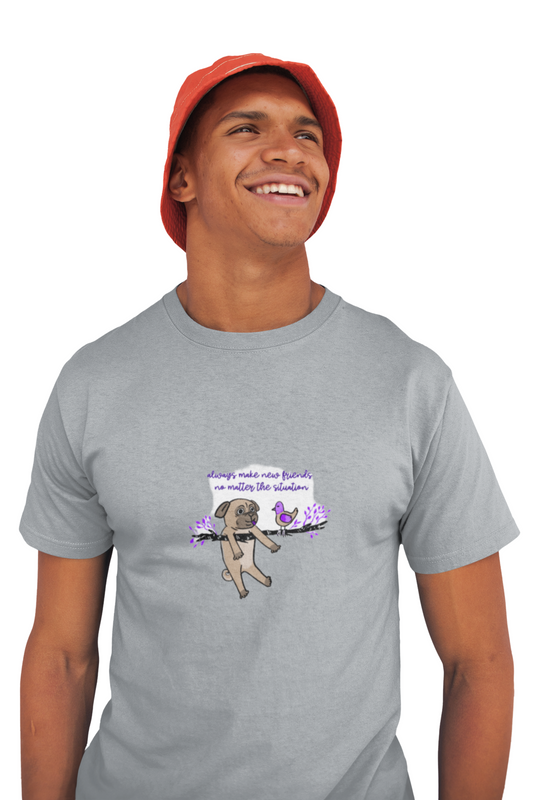 Men's Graphic T-Shirt with Pug Print, Regular Fit, 100% Cotton, Bio Washed (10 colours x 8 sizes)