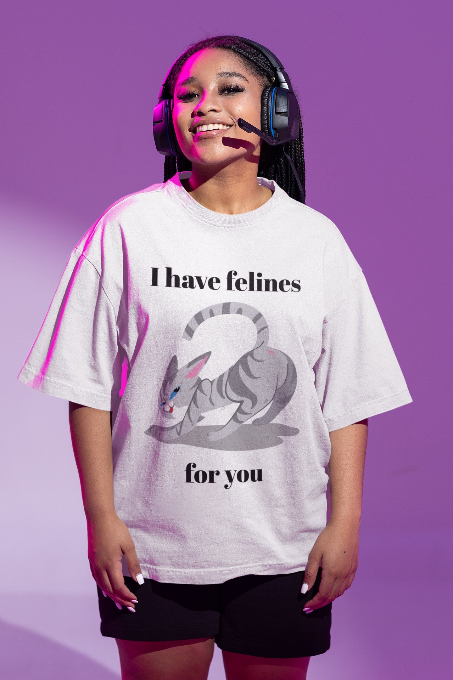 Unisex Oversized Cotton T-shirt, I Have Felines For You Print, 220 GSM (5 colors, 5 sizes)