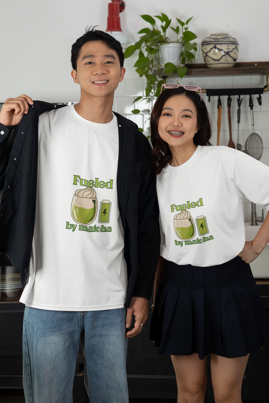 Fueled by Matcha Oversized T-Shirt | Unisex Loose Fit | 100% Cotton | 220 GSM Bio-Washed Fabric | Eco-Friendly Ink | Graphic Matcha Tee | Made in India