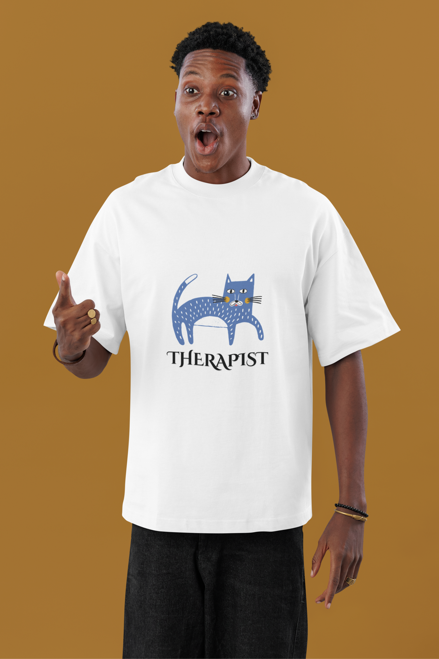 Unisex Cat Therapist Graphic T-Shirt, 100% Cotton, Oversized Fit (8 colors, 6 sizes)