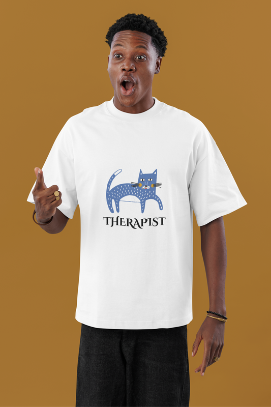 Unisex Cat Therapist Graphic T-Shirt, 100% Cotton, Oversized Fit (8 colors, 6 sizes)