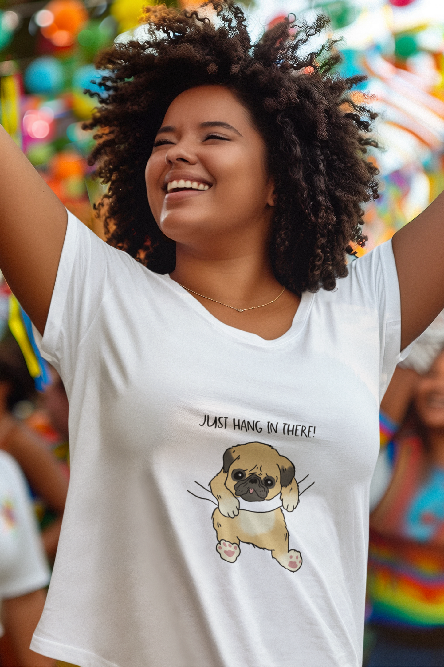 Just Hang In There! Pug Printed Women's Cotton T-Shirt, Regular Fit, 180 GSM (7 colours x 9 sizes)
