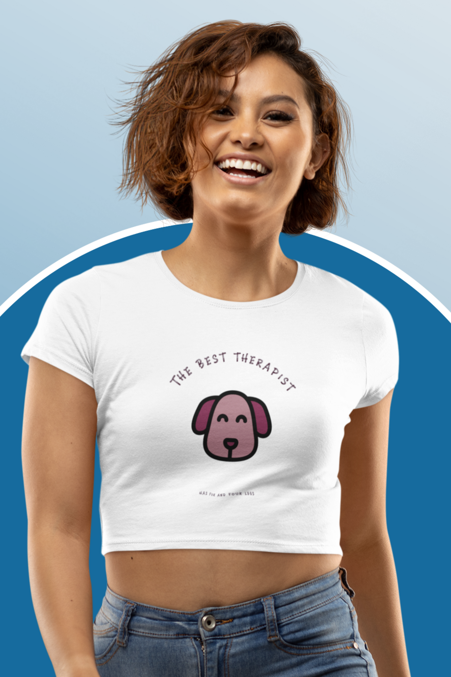 Women's The Best Therapist Dog Graphic Crop Top, 180 GSM Cotton, Bio-washed (8 colours x 6 sizes)