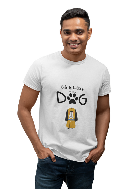 Life Is Better With A Dog – Men’s Half Sleeve T-Shirt | 100% Cotton | Dog Lover Gift | Eco-Friendly Print | Made in India