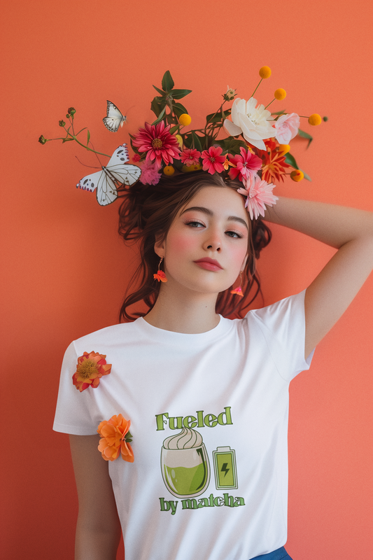 Fueled by Matcha Women’s T-Shirt | Half Sleeve Round Neck | 100% Cotton | 180 GSM Bio-Washed Fabric | Eco-Friendly Print | Curved Regular Fit | Made in India