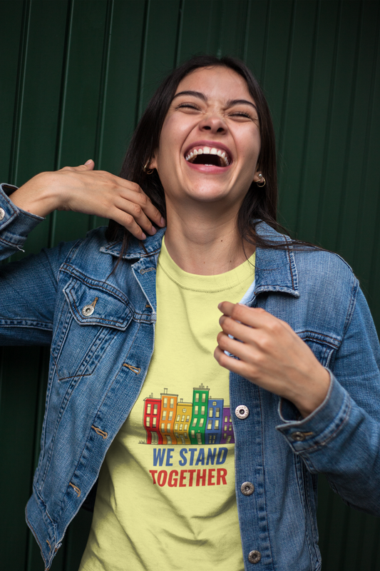"We Stand Together" – Pride Women's Round Neck T-Shirt | LGBTQ+ Graphic Tee | 100% Cotton | Regular Fit | Eco-Friendly Print | Made in India